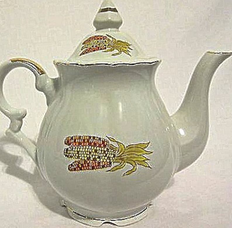 Like New Turkey Teapot Norcrest White Orange Green Yellow Japan Perfect