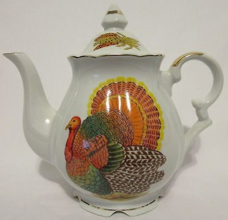Like New Turkey Teapot Norcrest White Orange Green Yellow Japan Perfect