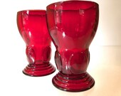 Moondrops New Martinsville Pair of Elegant Ruby Red Tumblers Glasses Circa 1932 PRISTINE