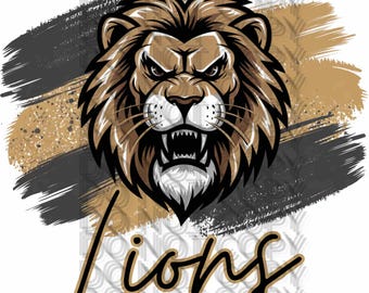 Lions Mascot Png/Lions Brushstroke Png/Lions Clipart/Lions Graphic/Lions Sublimation Png/DTF/DTG/Sublimation Design