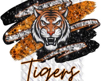 Tigers Mascot Png/Tigers brush stroke Png/Tigers Clipart/Tigers Graphic/Tigers Sublimation Png/DTF/DTG/Sublimation Design