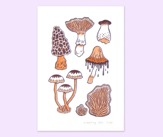 Wild Mushroom Risograph Art Print | Etsy Australia