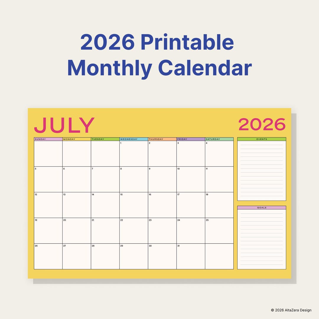 2026 Printable Desk Calendar Monthly Planner • bright, Bold, Cheerful ...