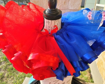 4th of July tutu, red tutu, ribbon trimmed tutu, birthday tutu, double layered tutu, baby tutu, newborn tutu, preemie tutu, kids tutu