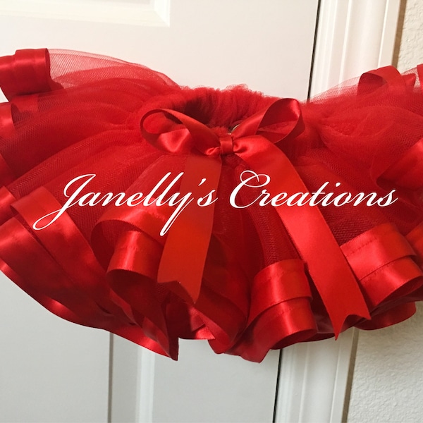 Valentine's Day tutu, red tutu, ribbon trimmed tutu, birthday tutu, double layered tutu, baby tutu, newborn tutu, preemie tutu, kids tutu