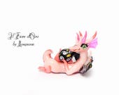 Dragon pink Snouty dragon with egg. Handmade OOAK sculpture of cold porcelain with flowery wings, fantasy handmade mother 39 s day gift