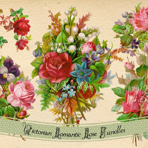 Victorian rose bundles - Beautiful romantic images for collages, scrapbooking, for your wedding, holidays cards - digital DOWNLOAD