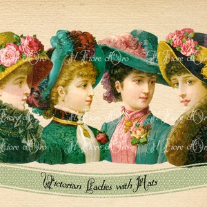 Dame con Cappelli. Bellissime immagini vittoriane per decorazioni découpage, scrapbooking, carte, tag eleganti ed esotiche DIGITAL DOWNLOAD