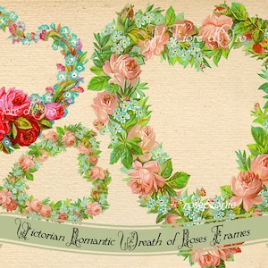 Victorian heart-shaped rose wreaths romantic wedding - Beautiful vintage frames for photos collage scrapbooking shabby chic INSTANT DOWNLOAD