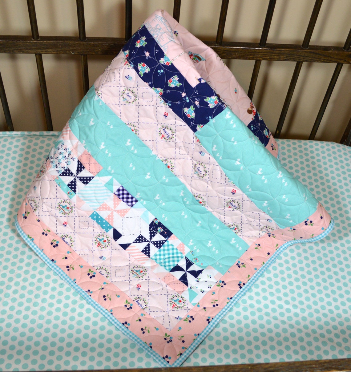 Country Girl Patchwork Quilt Pinwheel Baby Girl Nursery Etsy