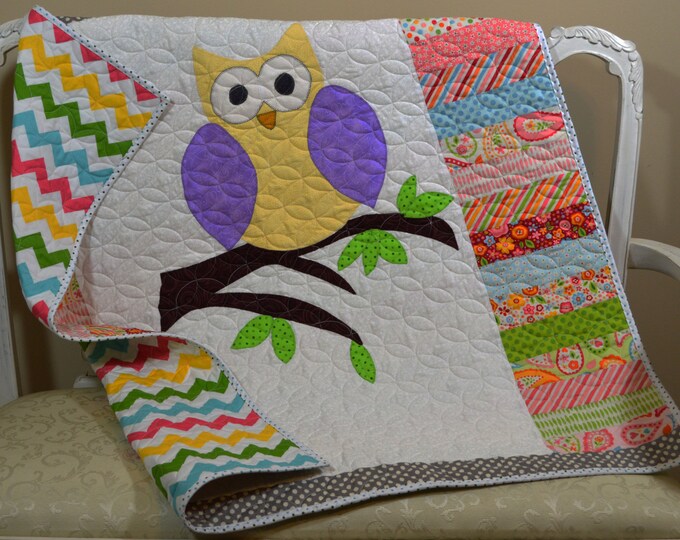 Owl Applique Baby Girl Quilt Crib Bedding Baby Girl Blanket Etsy