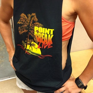Point Break LIVE! 90s RAD! distressed half-tone screen printed by hand on uni-sex super soft vintage black jersey tshirt