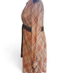 Free people plaid dress with embroidered trim and tie belt, size small image 4