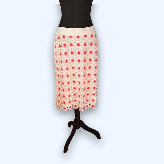 J.Crew, J.Crew White and Pink Floral Lace Skirt, Size 8