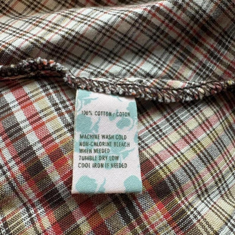 Free people plaid dress with embroidered trim and tie belt, size small image 6