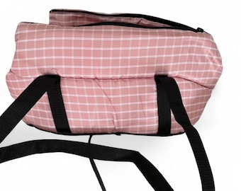 Dusty pink and white plaid small dog/cat carrier, with cushion #adorable