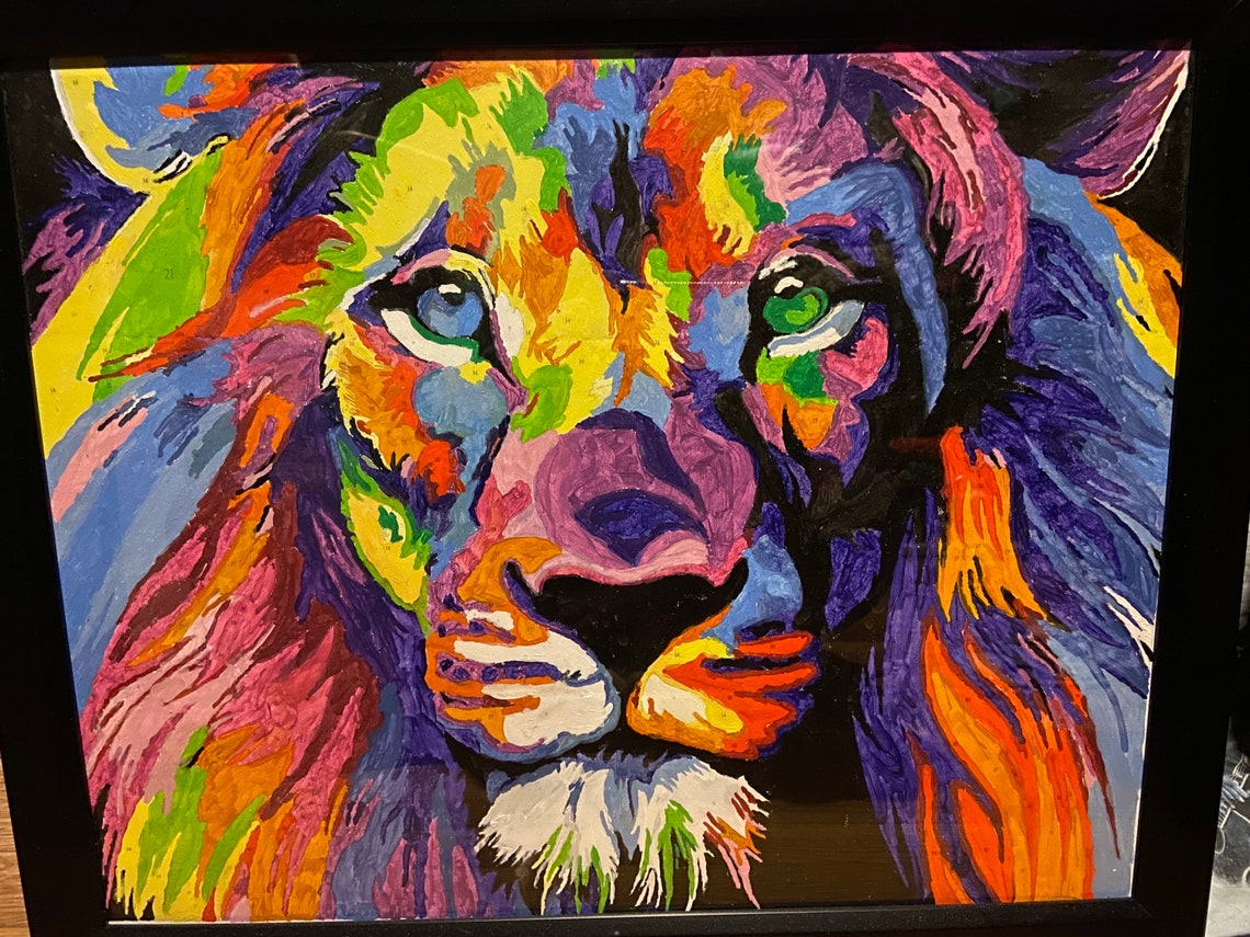 Colorful Lion 16x20 Framed Paint by Numbers Oil Painting Home Etsy UK