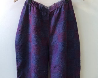 Purple/Blue Gray Silk Kantha Reversible Pants