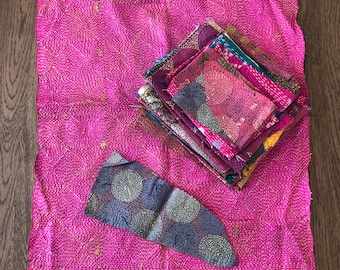 Pink Silk Kantha Fabric Bundle