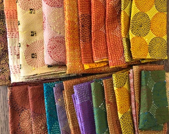 Red Silk Kantha Fabric Bundle