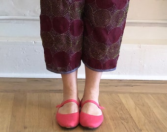 Maroon/ Lavender Silk Kantha Reversible Pants