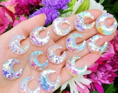 Mini Angel Aura Opalite Moon, crescent Moon Crystal, Glass Opal Bead, Metaphysical, Healing Stone, Opal aura crystal, rainbow