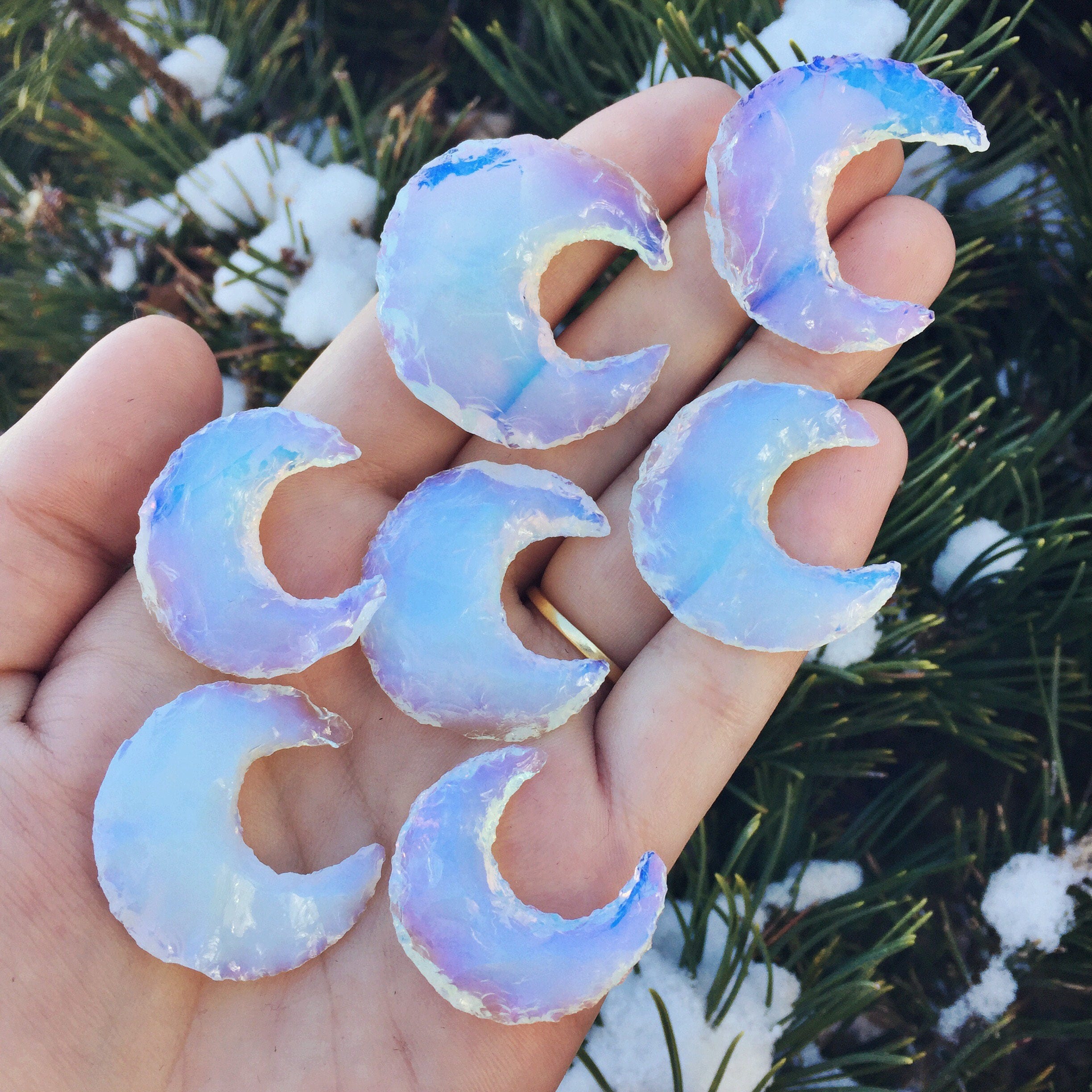 Opalite Moon, crescent Moon Crystal, Glass Opal Bead, Metaphysical, H…