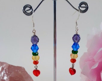 Rainbow Glass Bead Dangle Earrings, Pride Earrings, Pride, Fun Earrings, Colorful Earrings