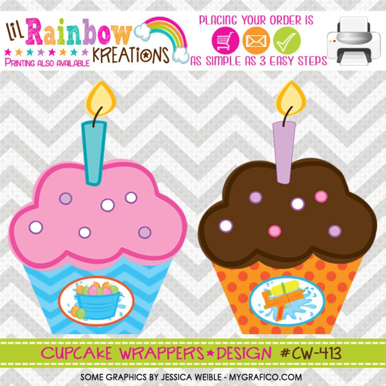 DIY CW-413 Water Gun Fun Cupcake Wrappers