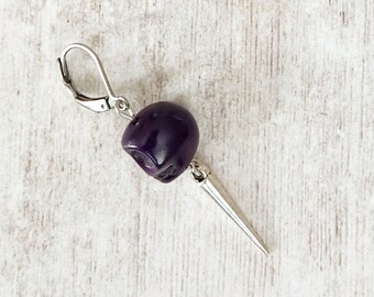 Single Purple Howlite Skull Spike Drop Earring