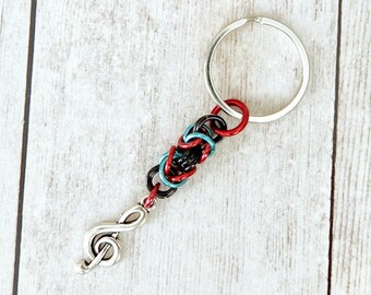 Metal Music Treble Clef Chainmaille Keychain