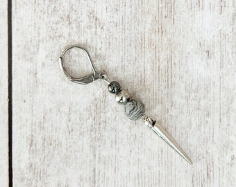 Single Spike Drop Earring with Map Stone Jasper & Hematite Gemstones