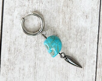 Single Blue Howlite Skull Spike Drop Earring