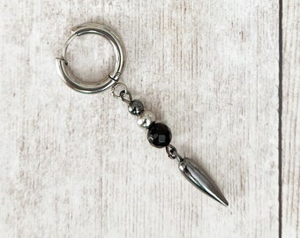 Single Onyx & Hematite Gemstone Spike Drop Earring