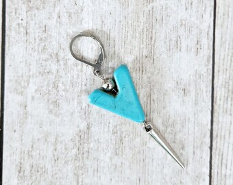 Single Blue Howlite Arrow Spike Drop Earring