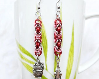 Mismatched Wine Barrel & Bottle Chainmaille Earrings