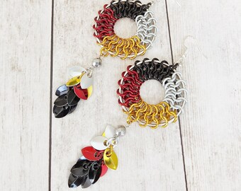 Big Four Direction Medicine Wheel Hematite Dreamcatcher Chainmaille Earrings