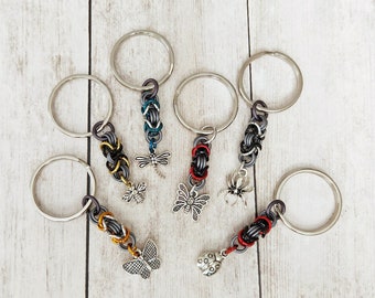 Metal Chainmaille Keychains & Zipper Pulls / Save the Pollinators / Insect Lover Gift / Bee, Dragonfly, Butterfly, Spider, Ladybug Beetle