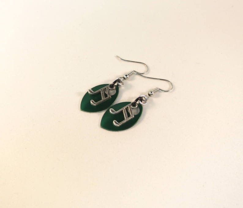 Music Note Scalemaille Earrings Green Chain Maille Indigenous Jewelry Drop Earrings Charms Fish hook Clip On Sterling Silver