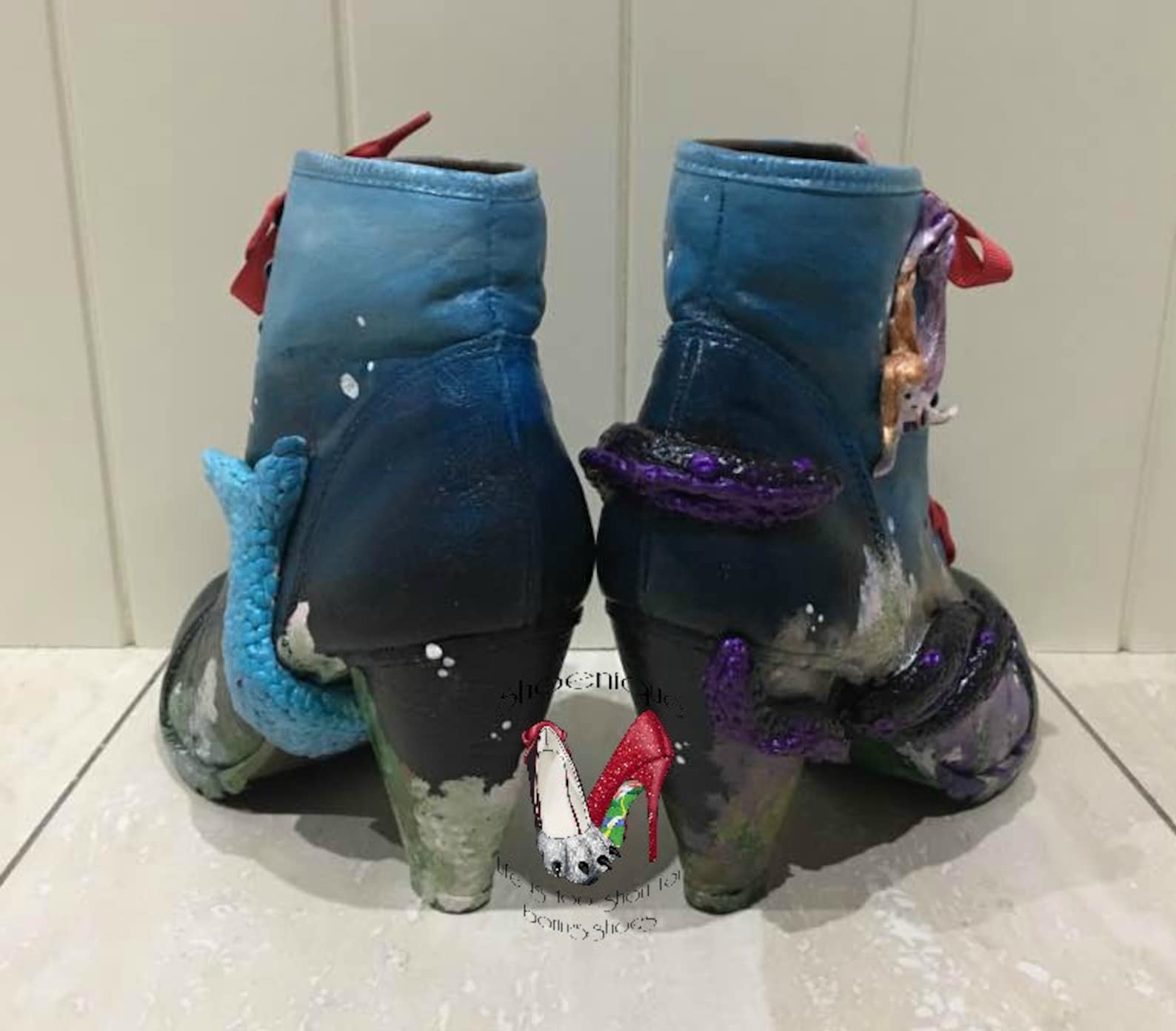 sculpted mermaid boots ocean sea heels size 2 3 4 5 6 7 8 bespoke shoes uk ballet pumps flats octopus sea witch ariel