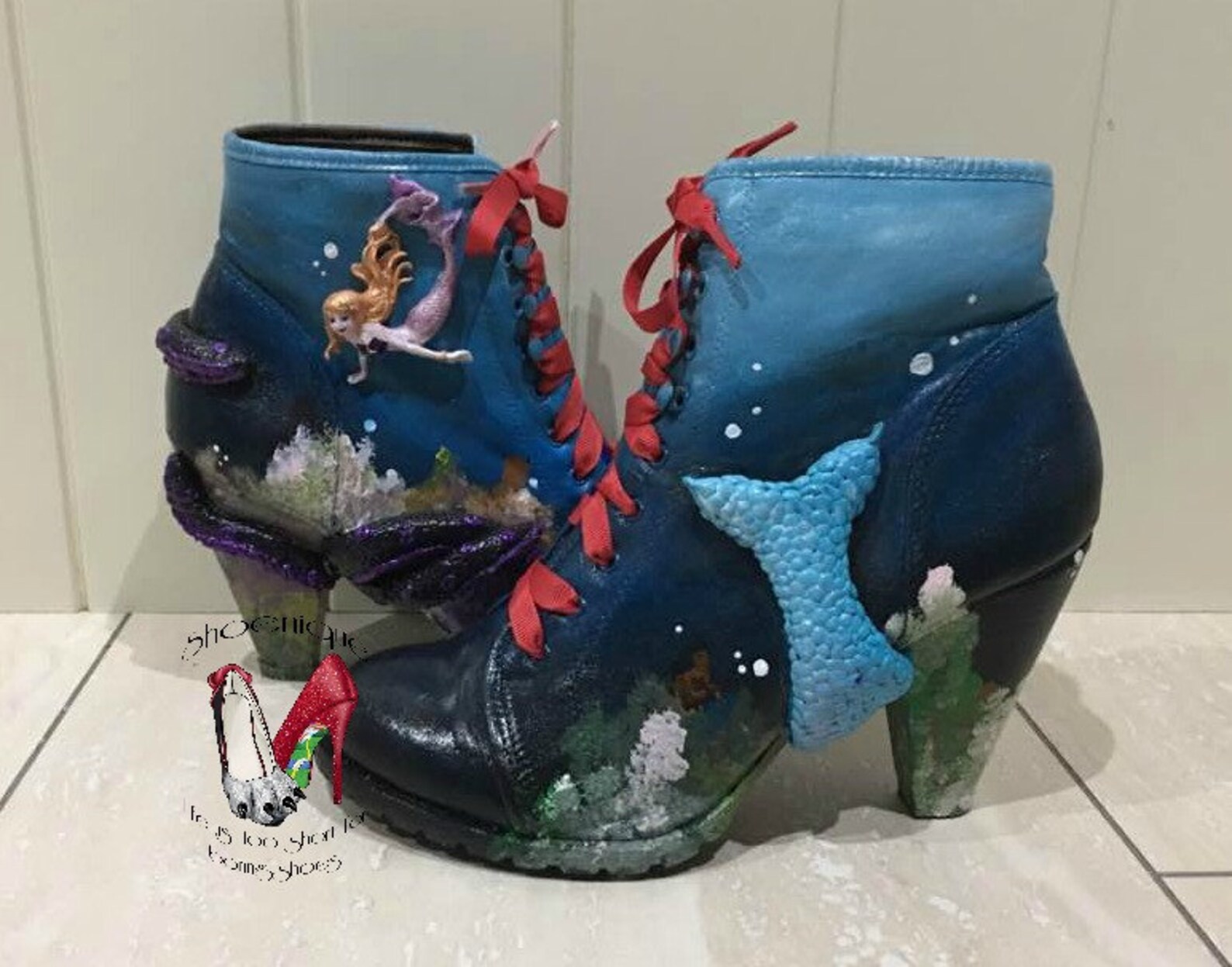 sculpted mermaid boots ocean sea heels size 2 3 4 5 6 7 8 bespoke shoes uk ballet pumps flats octopus sea witch ariel