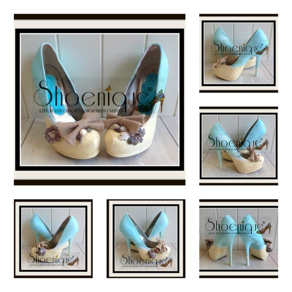 Seaside Beach Sand Ocean Sea Shells Hand Made Shoe High Heels Size