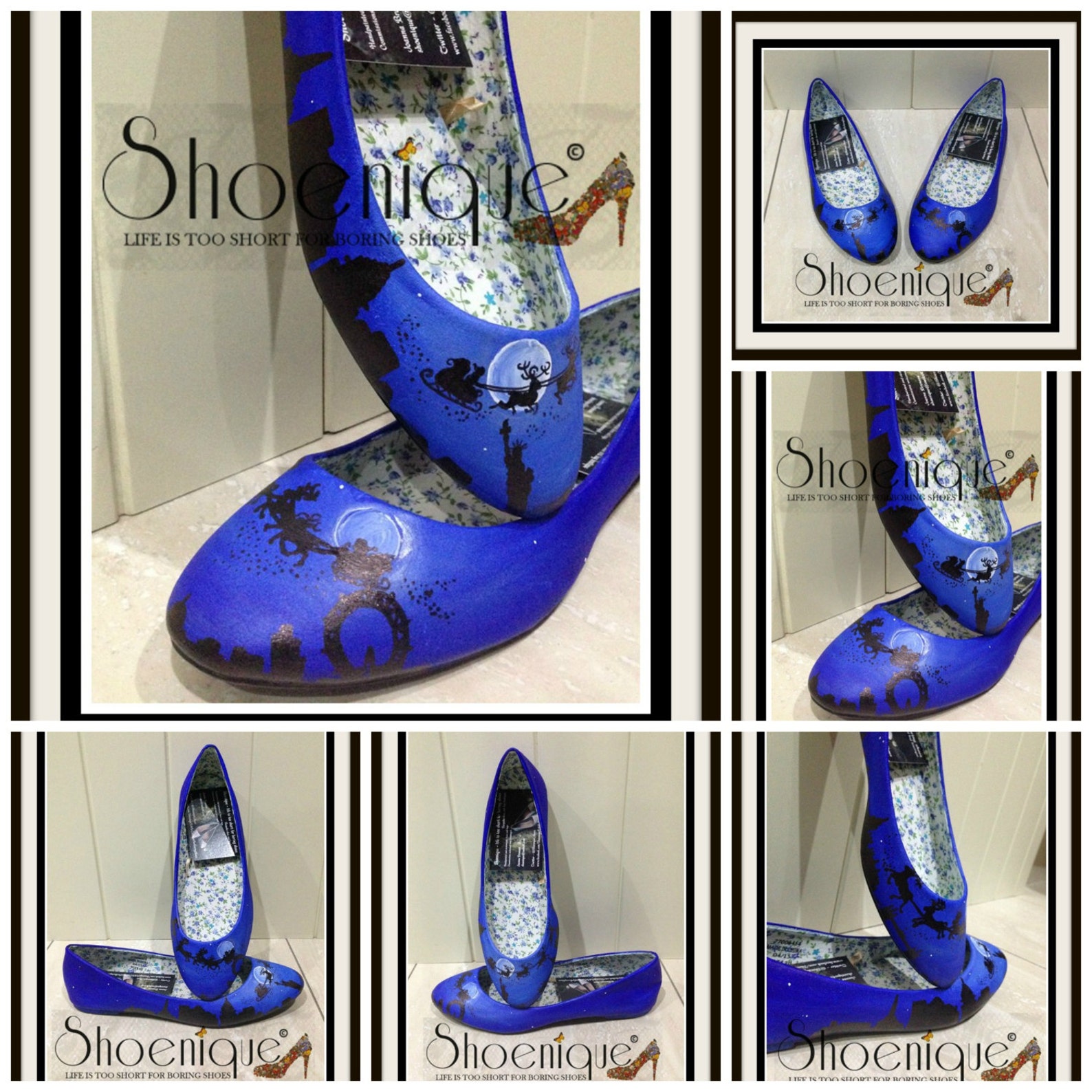 santa father christmas flat ballet pumps hand made shoe high heels size 3 4 5 6 7 8 platform uk painted custom bespoke sky night