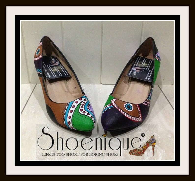 Hand painted Aztec Tribal Mexican Hand Painted Shoe High