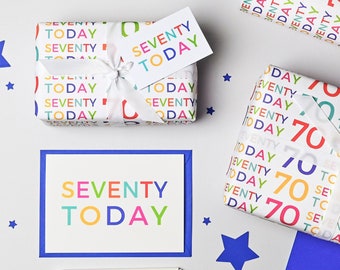 Ensemble de papier cadeau 70 Today - Emballage cadeau pour 70e anniversaire