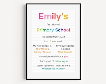Personalised First Day of School Print: Photo Prop, Keepsake Gift