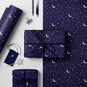 Night Sky Wrapping Paper Set - Christmas gift wrap - star wrapping paper - eco friendly wrapping paper