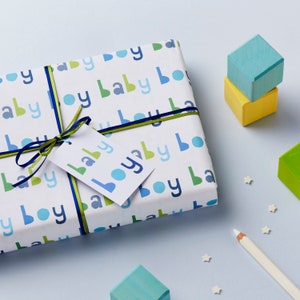 New BABY BOY Wrapping Paper Set, New Baby Gift WRAP, Baby Boy Paper, Baby Boy Gift Wrap, Newborn Gift Wrap, Baby Boy Card image 1