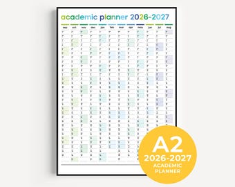 2026-2027 Academic Wall Planner | A2 Wall Calendar | Portrait | Blue and Green