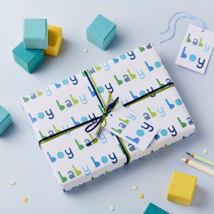 New BABY BOY Wrapping Paper Set, New Baby Gift WRAP, Baby Boy Paper, Baby Boy Gift Wrap, Newborn Gift Wrap, Baby Boy Card image 2